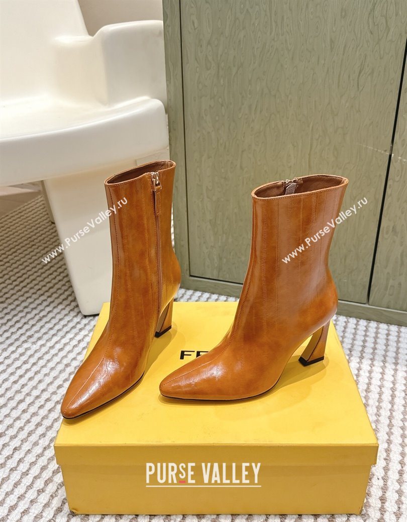 Fendi Arco Heel Ankle Boots 9.5cm in Hagfish Embossed Leather Beige 2025 (MD-251030037)