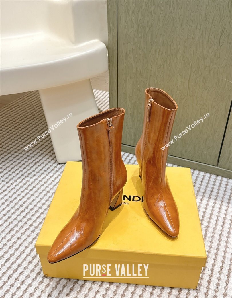 Fendi Arco Heel Ankle Boots 9.5cm in Hagfish Embossed Leather Beige 2025 (MD-251030037)