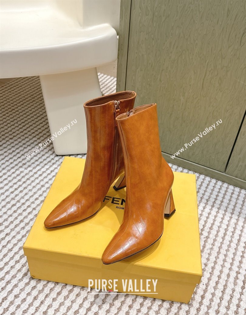 Fendi Arco Heel Ankle Boots 9.5cm in Hagfish Embossed Leather Beige 2025 (MD-251030037)