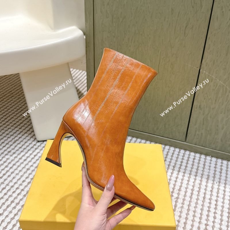 Fendi Arco Heel Ankle Boots 9.5cm in Hagfish Embossed Leather Beige 2025 (MD-251030037)