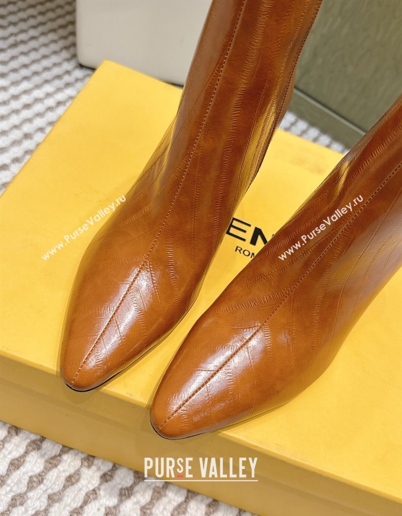 Fendi Arco Heel Ankle Boots 9.5cm in Hagfish Embossed Leather Beige 2025 (MD-251030037)