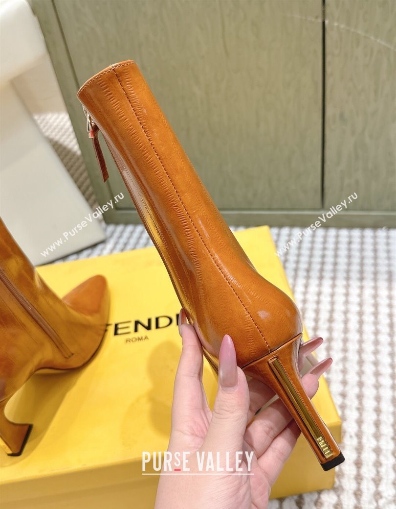 Fendi Arco Heel Ankle Boots 9.5cm in Hagfish Embossed Leather Beige 2025 (MD-251030037)