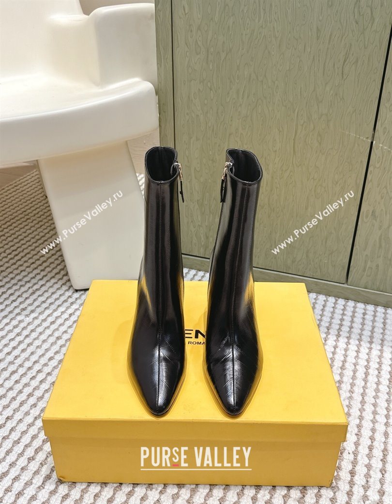 Fendi Arco Heel Ankle Boots 9.5cm in Hagfish Embossed Leather Black 2025 (MD-251030038)