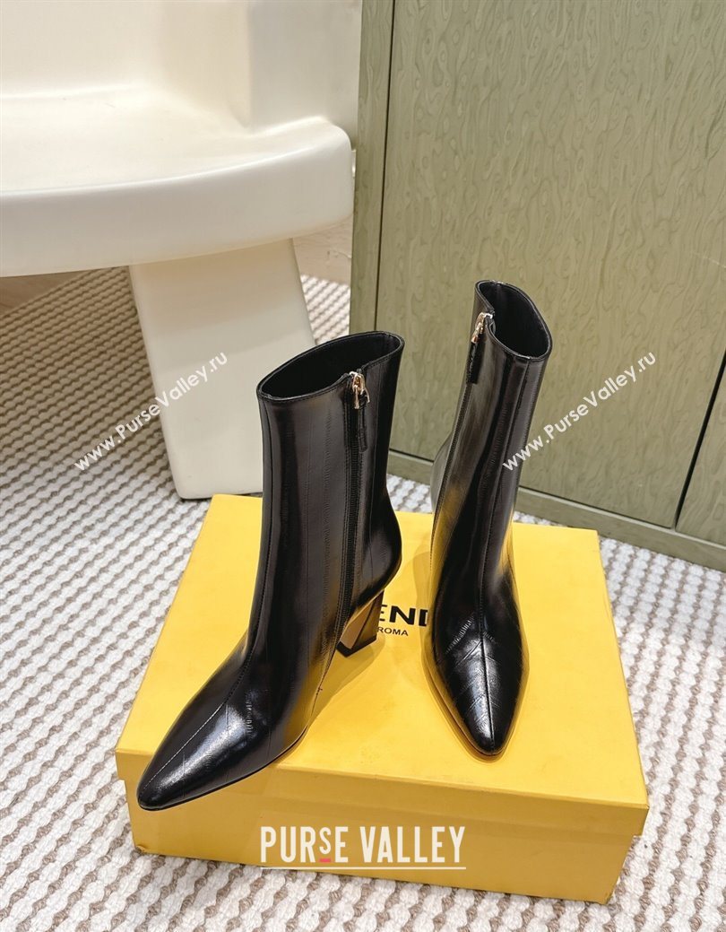 Fendi Arco Heel Ankle Boots 9.5cm in Hagfish Embossed Leather Black 2025 (MD-251030038)