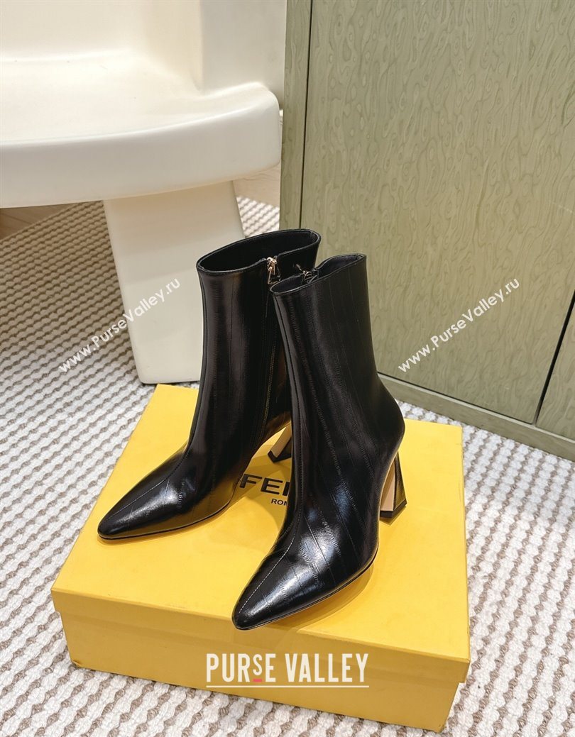 Fendi Arco Heel Ankle Boots 9.5cm in Hagfish Embossed Leather Black 2025 (MD-251030038)