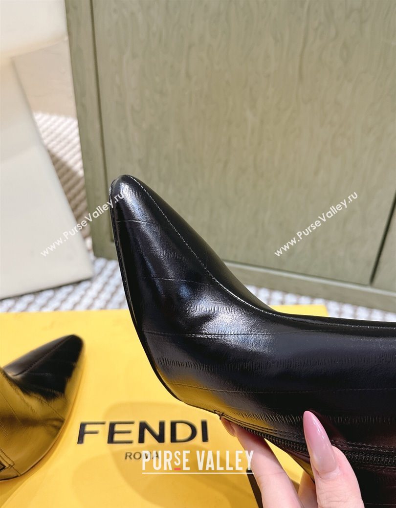 Fendi Arco Heel Ankle Boots 9.5cm in Hagfish Embossed Leather Black 2025 (MD-251030038)
