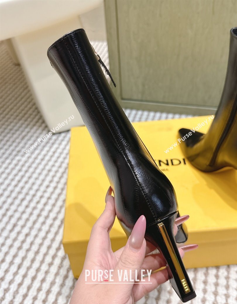 Fendi Arco Heel Ankle Boots 9.5cm in Hagfish Embossed Leather Black 2025 (MD-251030038)