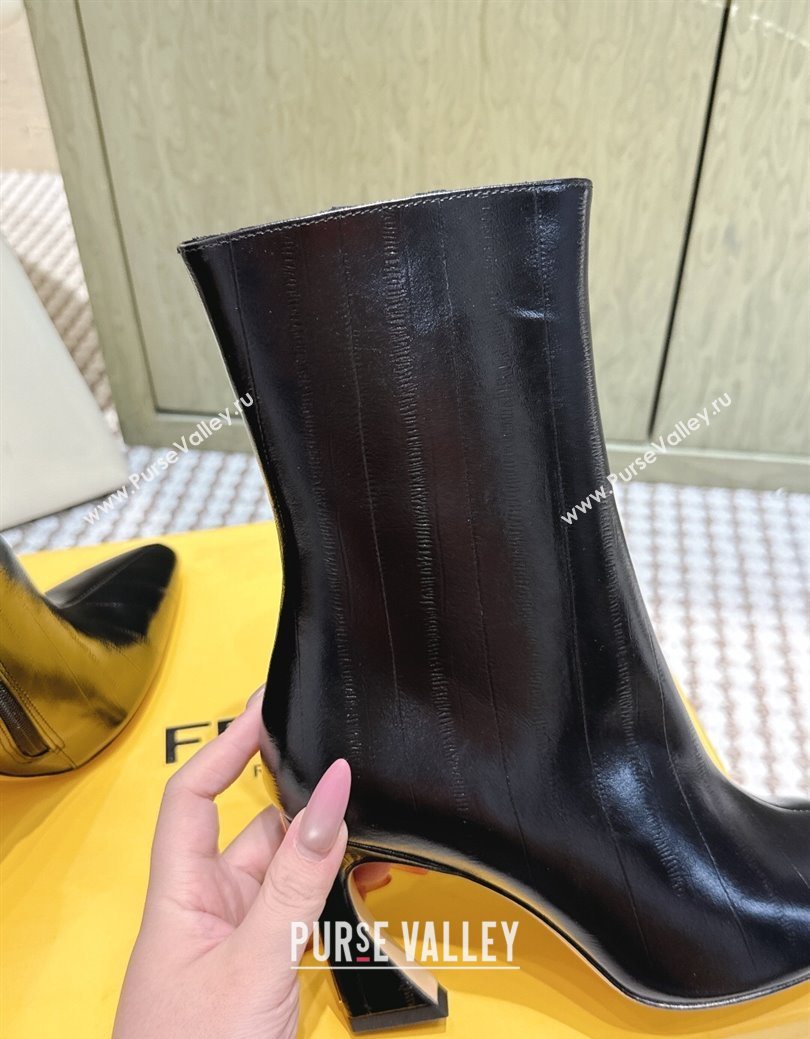 Fendi Arco Heel Ankle Boots 9.5cm in Hagfish Embossed Leather Black 2025 (MD-251030038)