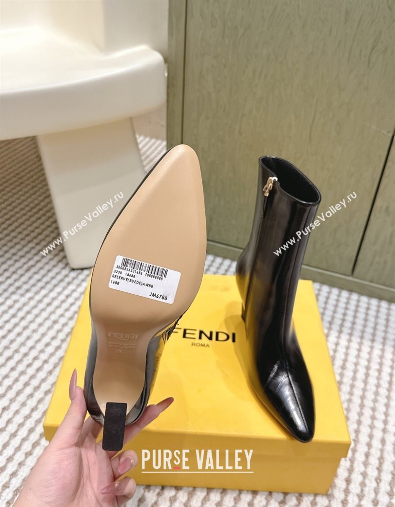 Fendi Arco Heel Ankle Boots 9.5cm in Hagfish Embossed Leather Black 2025 (MD-251030038)