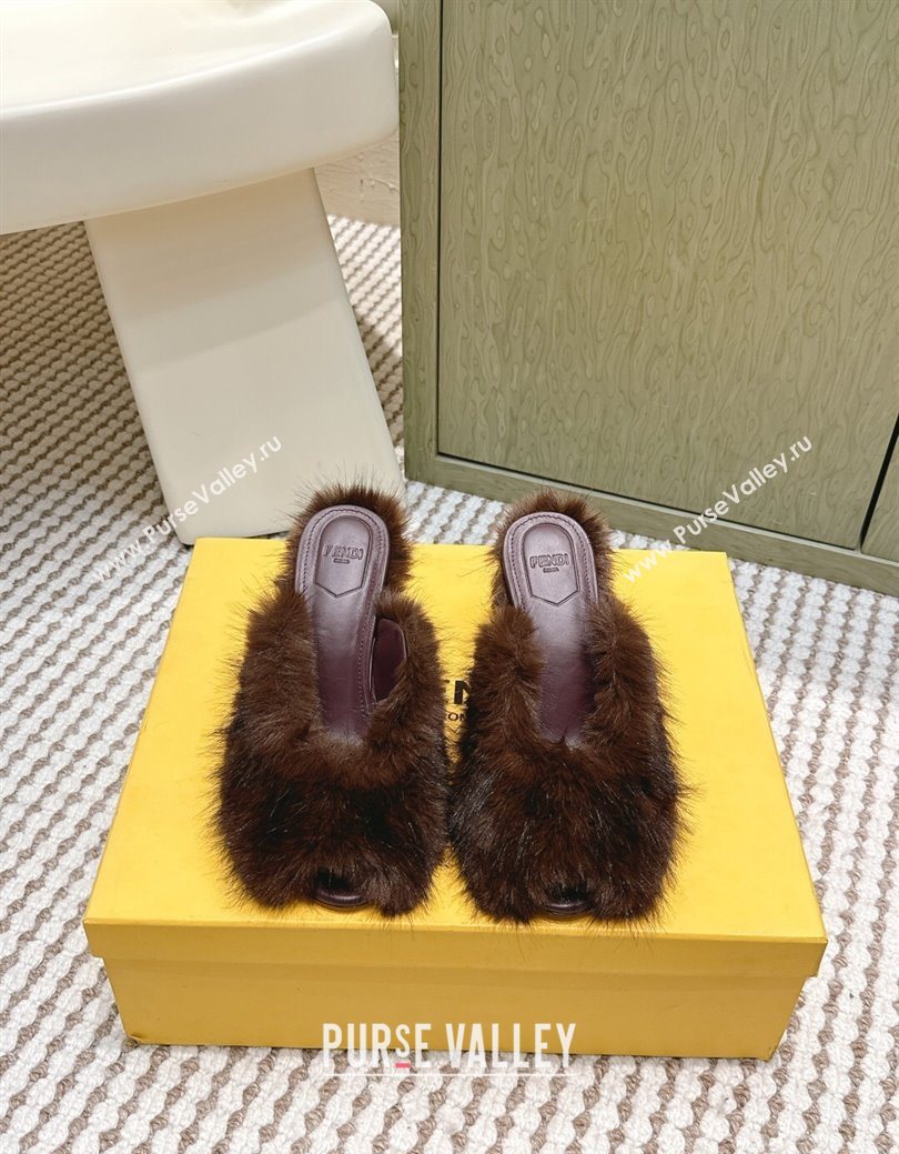 Fendi Arco Wedge Mules 7.5cm in Rabbit Fur Brown 2025 (MD-251030001)