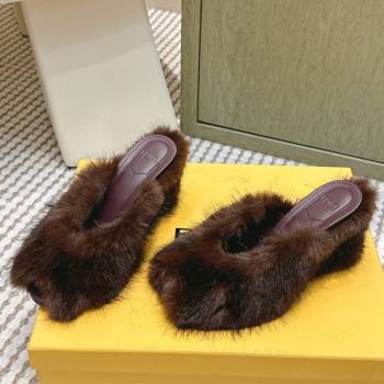 Fendi Arco Wedge Mules 7.5cm in Rabbit Fur Brown 2025 (MD-251030001)