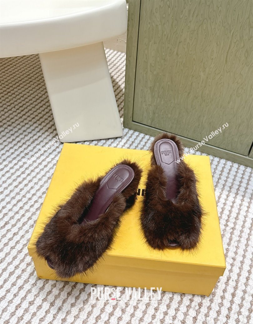 Fendi Arco Wedge Mules 7.5cm in Rabbit Fur Brown 2025 (MD-251030001)