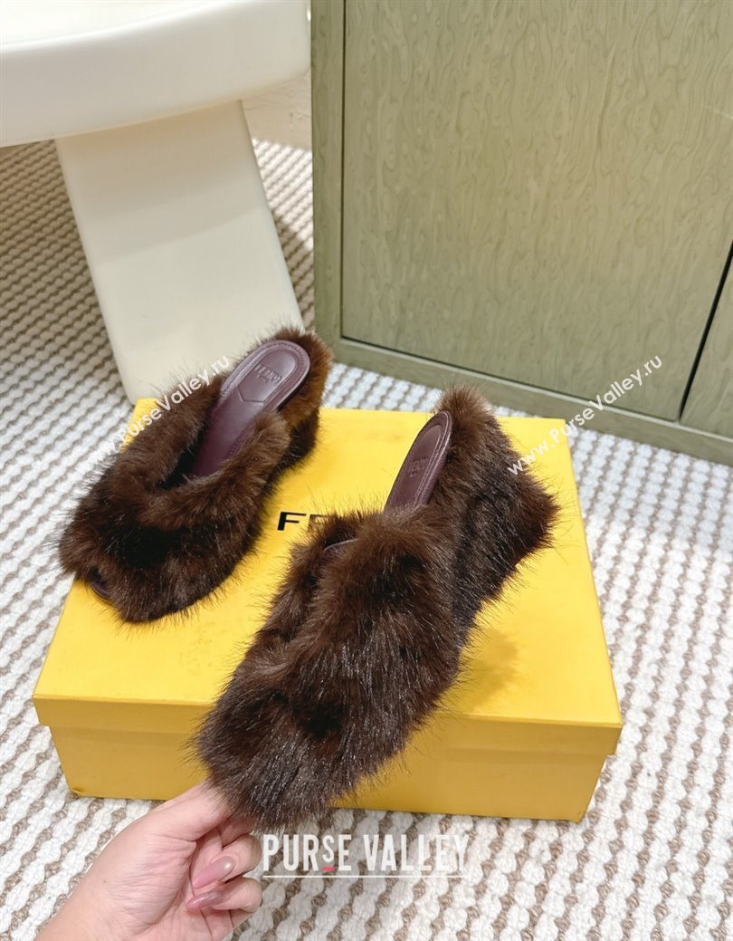 Fendi Arco Wedge Mules 7.5cm in Rabbit Fur Brown 2025 (MD-251030001)
