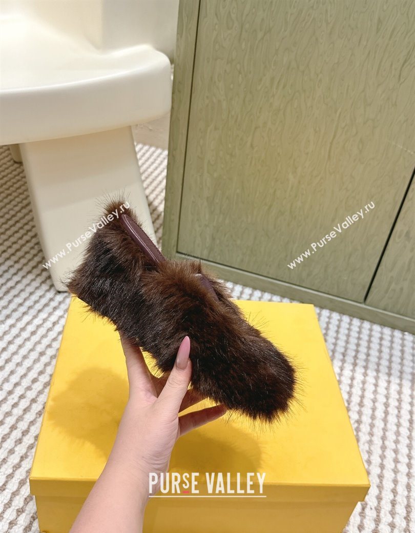 Fendi Arco Wedge Mules 7.5cm in Rabbit Fur Brown 2025 (MD-251030001)
