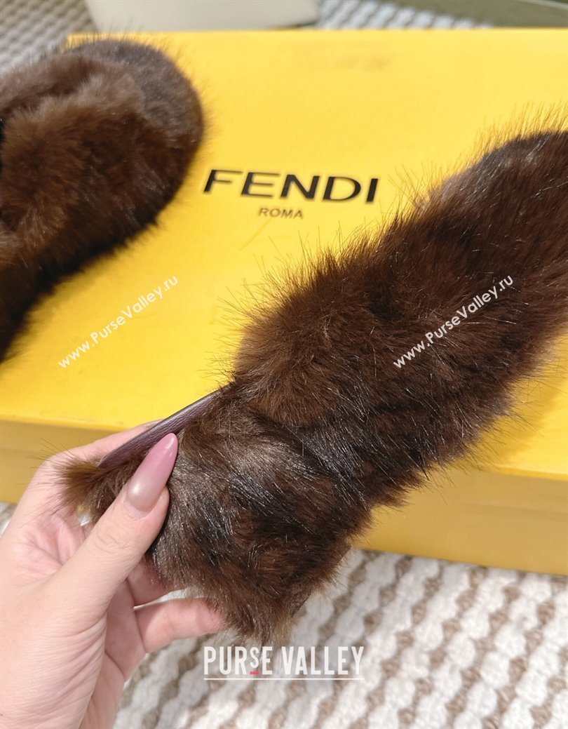 Fendi Arco Wedge Mules 7.5cm in Rabbit Fur Brown 2025 (MD-251030001)
