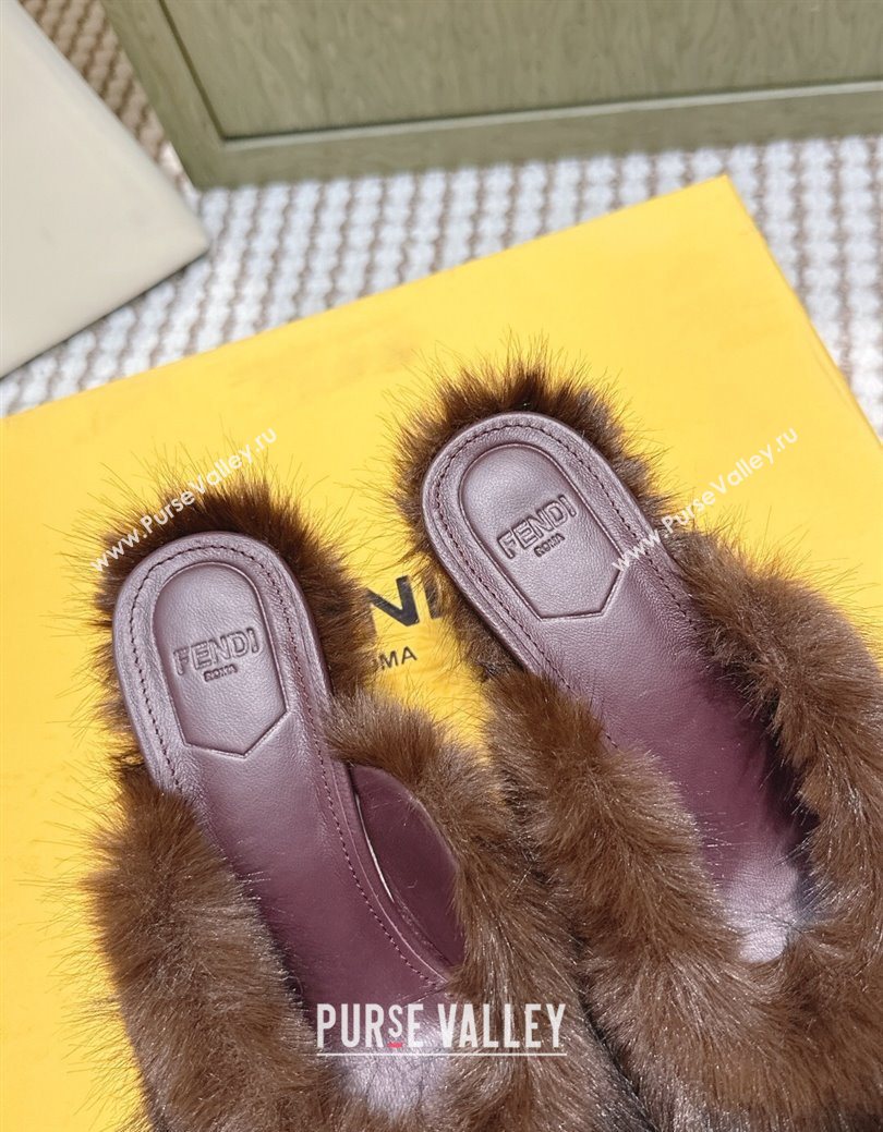 Fendi Arco Wedge Mules 7.5cm in Rabbit Fur Brown 2025 (MD-251030001)