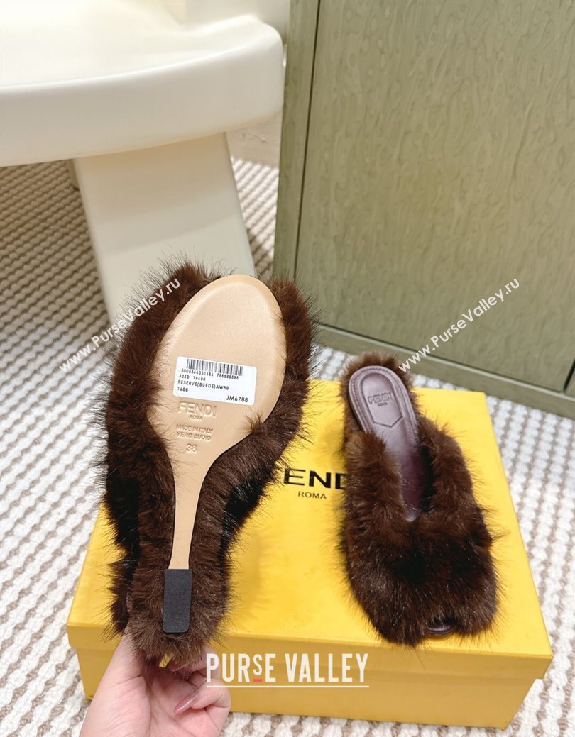 Fendi Arco Wedge Mules 7.5cm in Rabbit Fur Brown 2025 (MD-251030001)