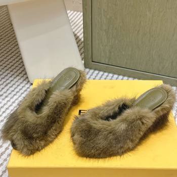 Fendi Arco Wedge Mules 7.5cm in Rabbit Fur Green 2025 (MD-251030002)