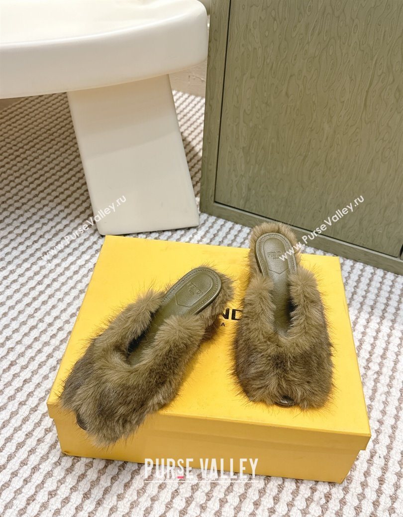 Fendi Arco Wedge Mules 7.5cm in Rabbit Fur Green 2025 (MD-251030002)