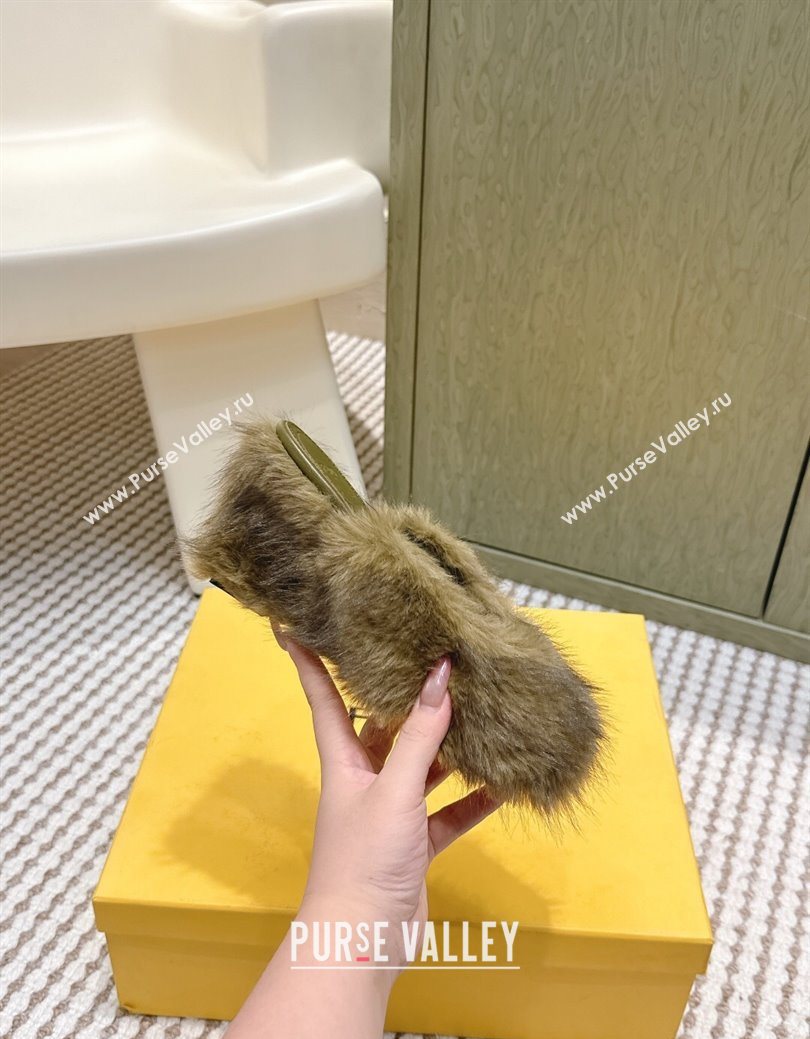 Fendi Arco Wedge Mules 7.5cm in Rabbit Fur Green 2025 (MD-251030002)