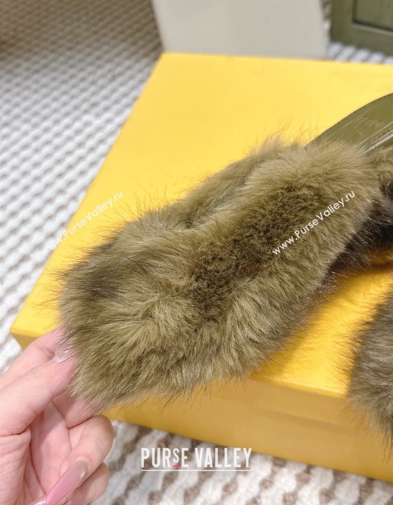 Fendi Arco Wedge Mules 7.5cm in Rabbit Fur Green 2025 (MD-251030002)