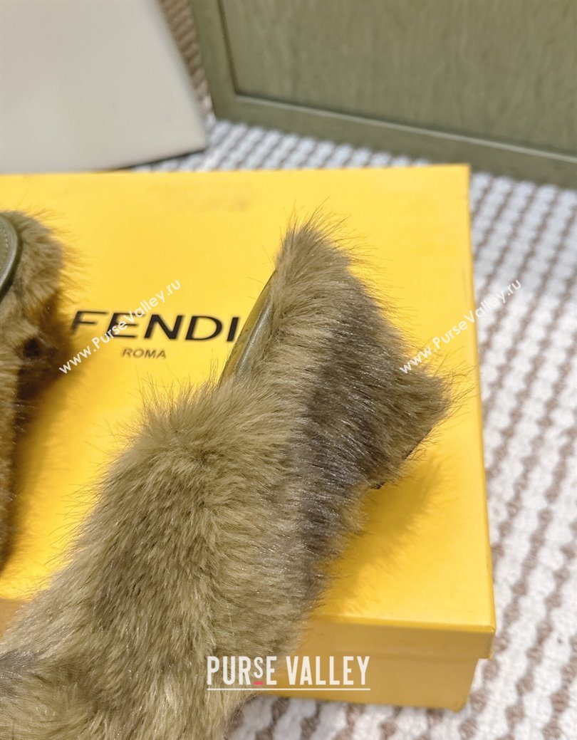 Fendi Arco Wedge Mules 7.5cm in Rabbit Fur Green 2025 (MD-251030002)