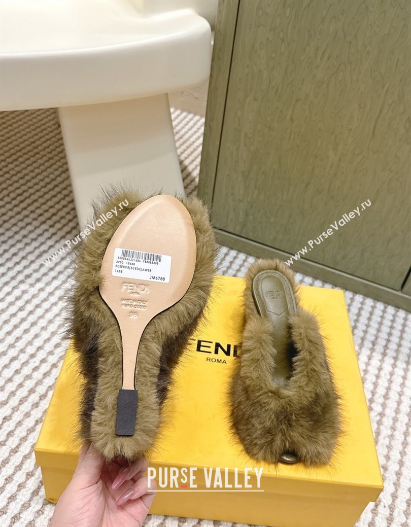 Fendi Arco Wedge Mules 7.5cm in Rabbit Fur Green 2025 (MD-251030002)