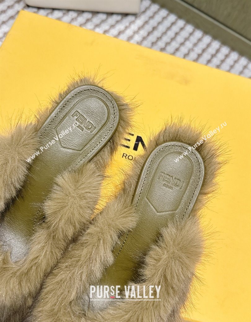 Fendi Arco Wedge Mules 7.5cm in Rabbit Fur Green 2025 (MD-251030002)