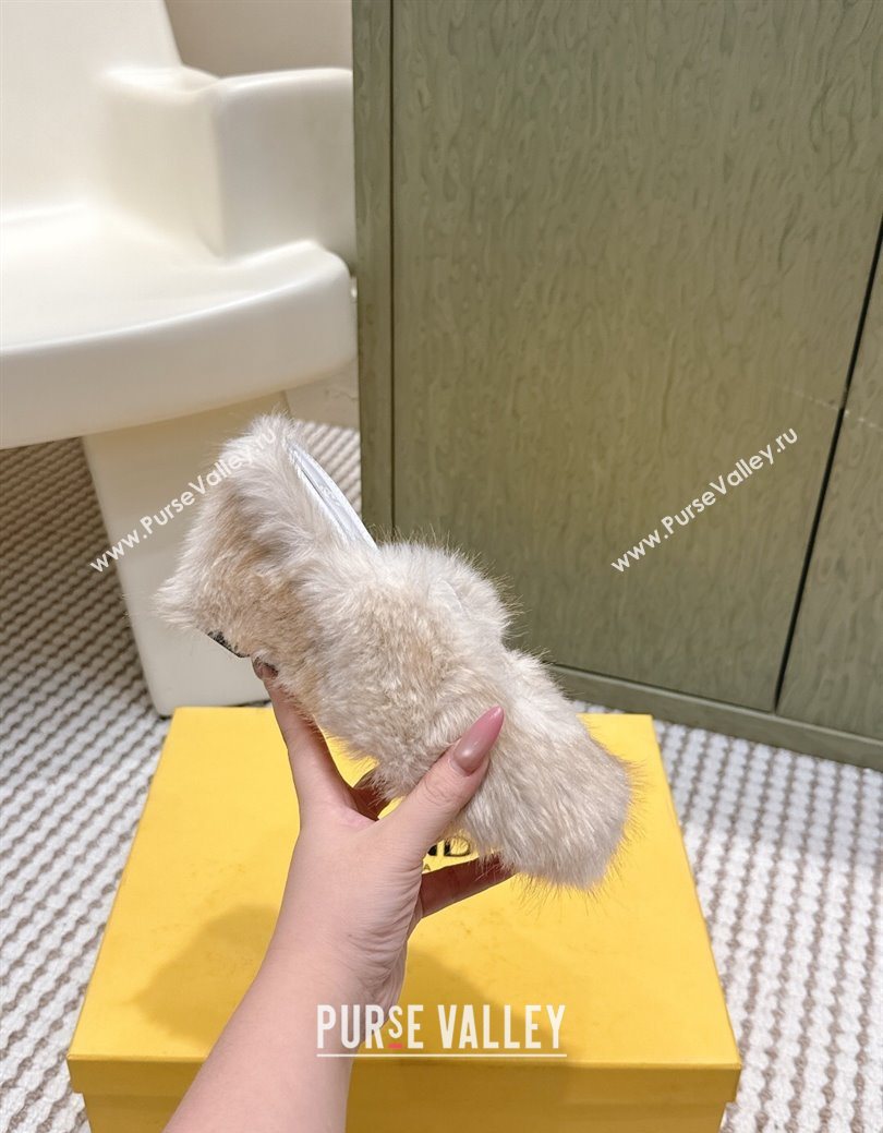 Fendi Arco Wedge Mules 7.5cm in Rabbit Fur White 2025 (MD-251030003)