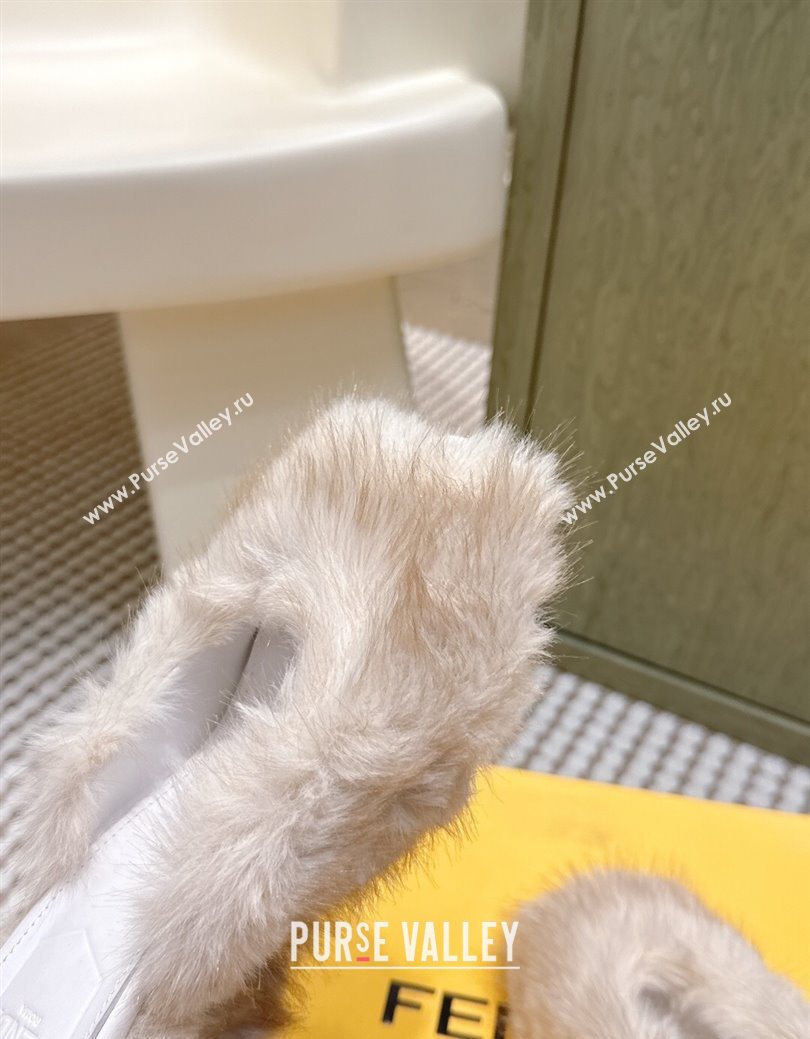Fendi Arco Wedge Mules 7.5cm in Rabbit Fur White 2025 (MD-251030003)