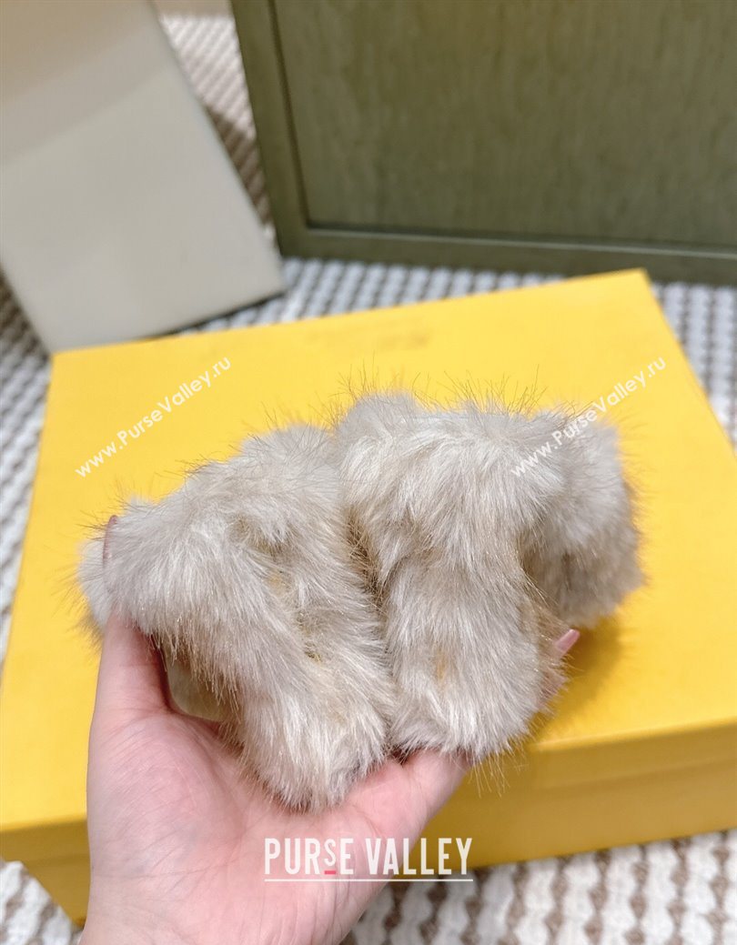 Fendi Arco Wedge Mules 7.5cm in Rabbit Fur White 2025 (MD-251030003)
