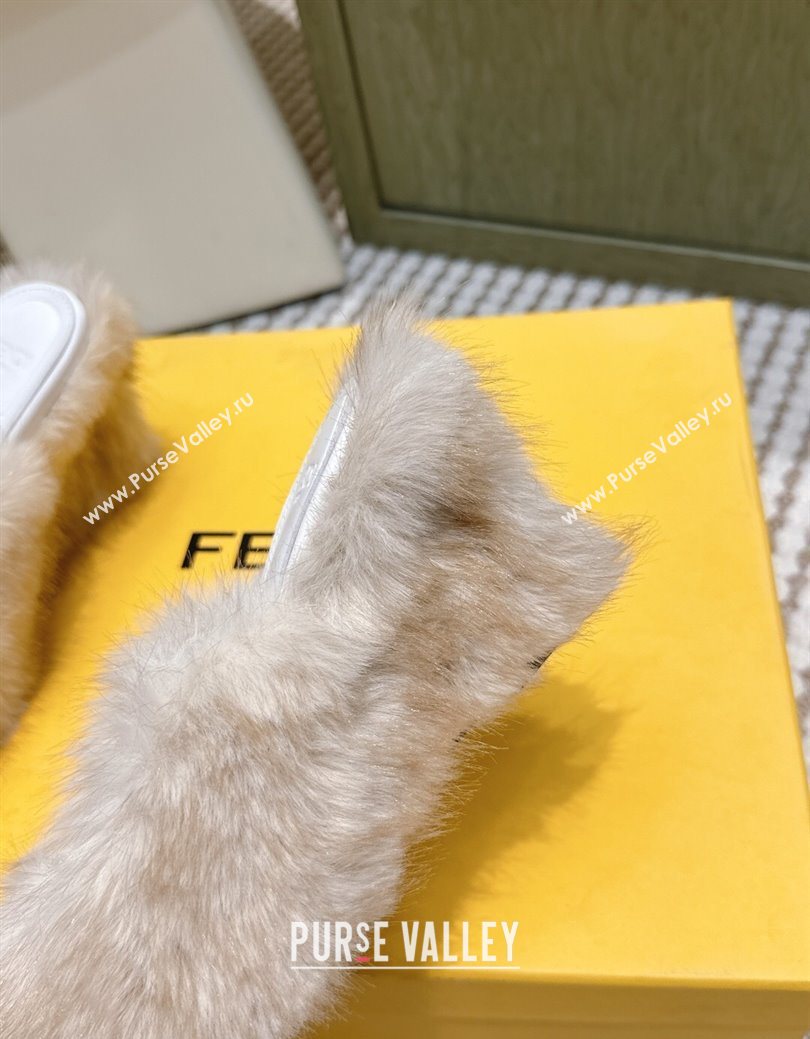 Fendi Arco Wedge Mules 7.5cm in Rabbit Fur White 2025 (MD-251030003)