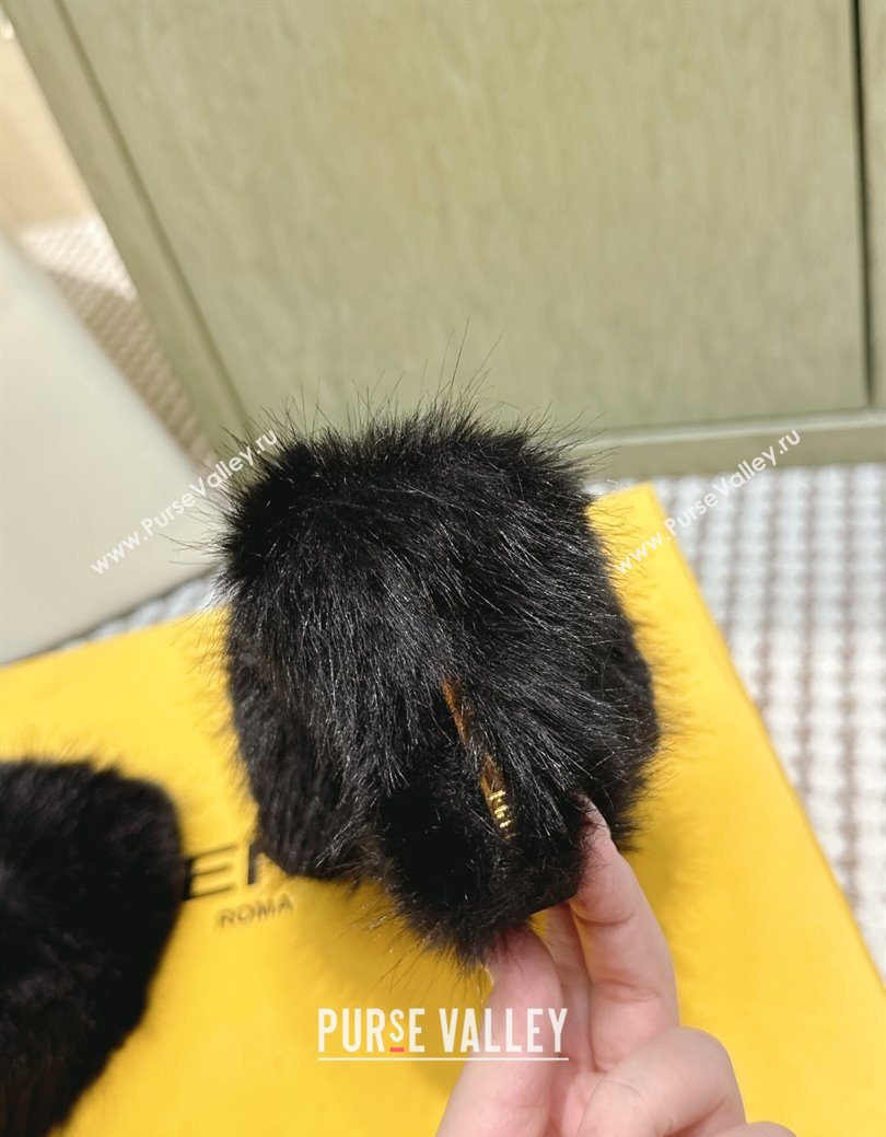 Fendi Arco Wedge Mules 7.5cm in Rabbit Fur Black 2025 (MD-251030004)