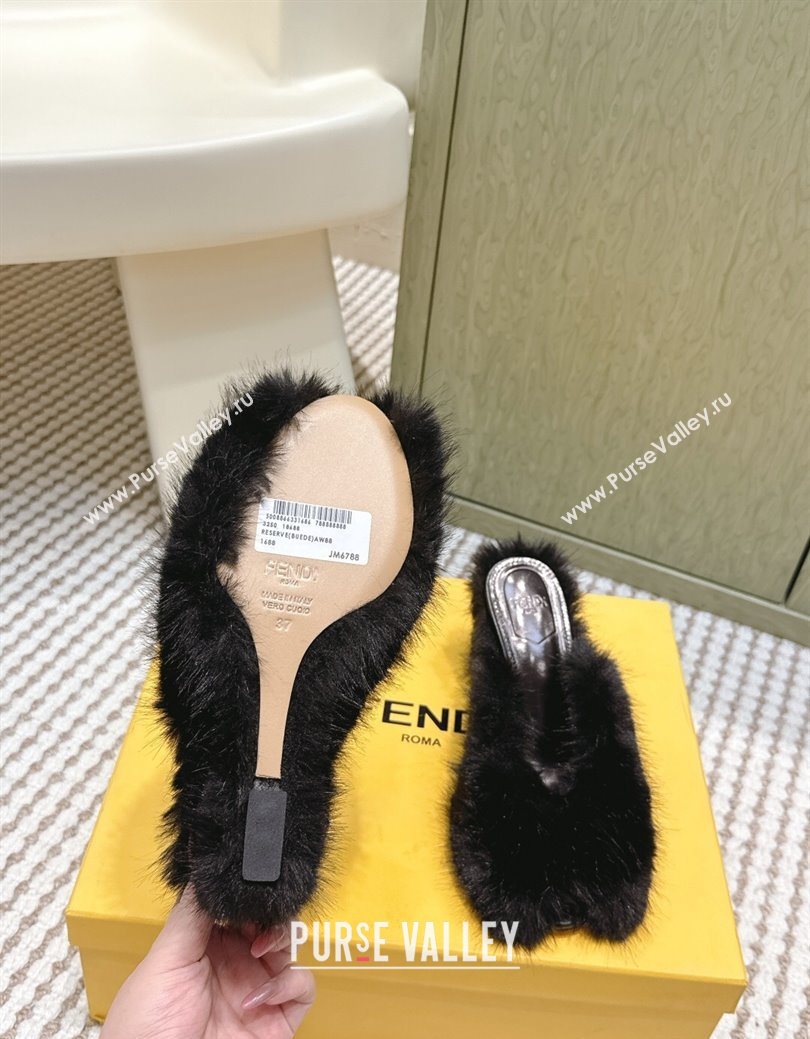 Fendi Arco Wedge Mules 7.5cm in Rabbit Fur Black 2025 (MD-251030004)