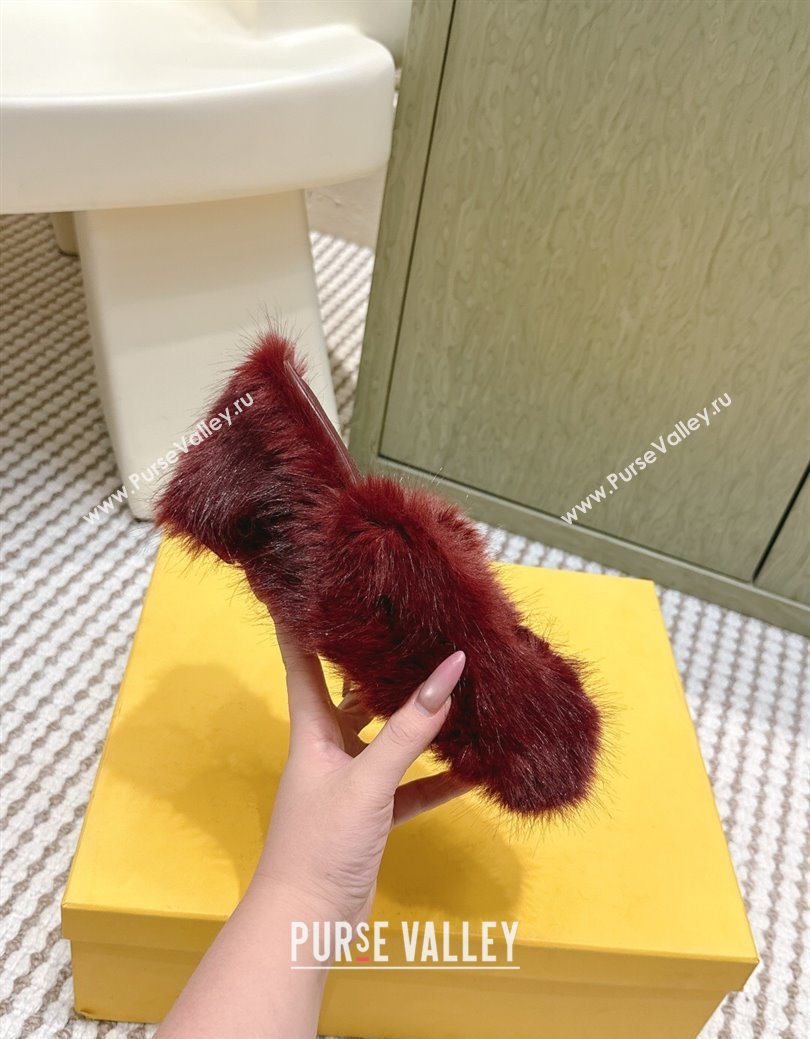 Fendi Arco Wedge Mules 7.5cm in Rabbit Fur Burgundy 2025 (MD-251030005)