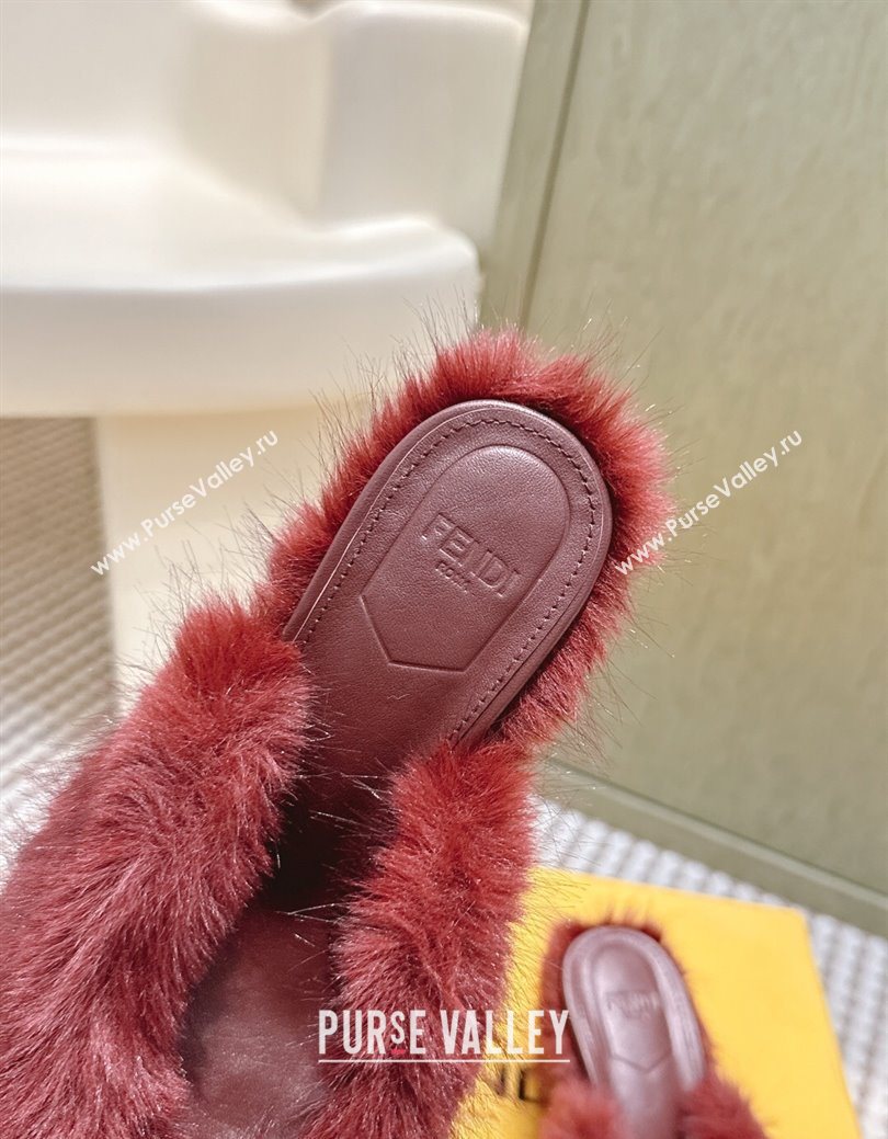 Fendi Arco Wedge Mules 7.5cm in Rabbit Fur Burgundy 2025 (MD-251030005)