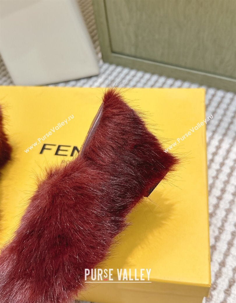 Fendi Arco Wedge Mules 7.5cm in Rabbit Fur Burgundy 2025 (MD-251030005)