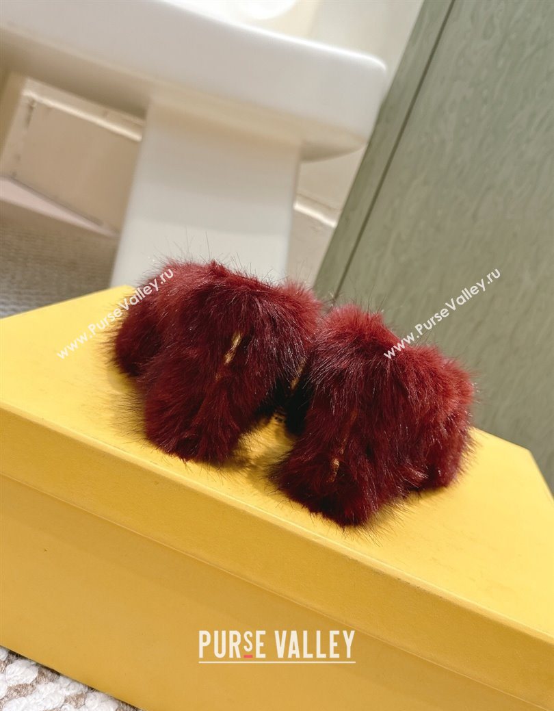 Fendi Arco Wedge Mules 7.5cm in Rabbit Fur Burgundy 2025 (MD-251030005)