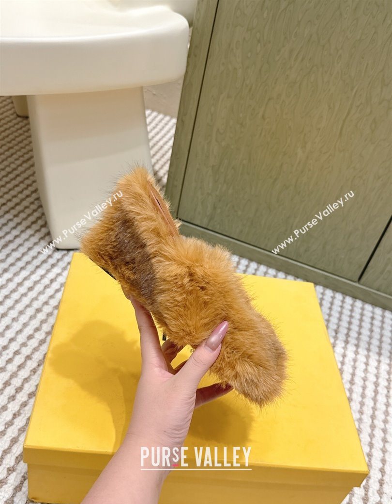 Fendi Arco Wedge Mules 7.5cm in Rabbit Fur Beige 2025 (MD-251030006)