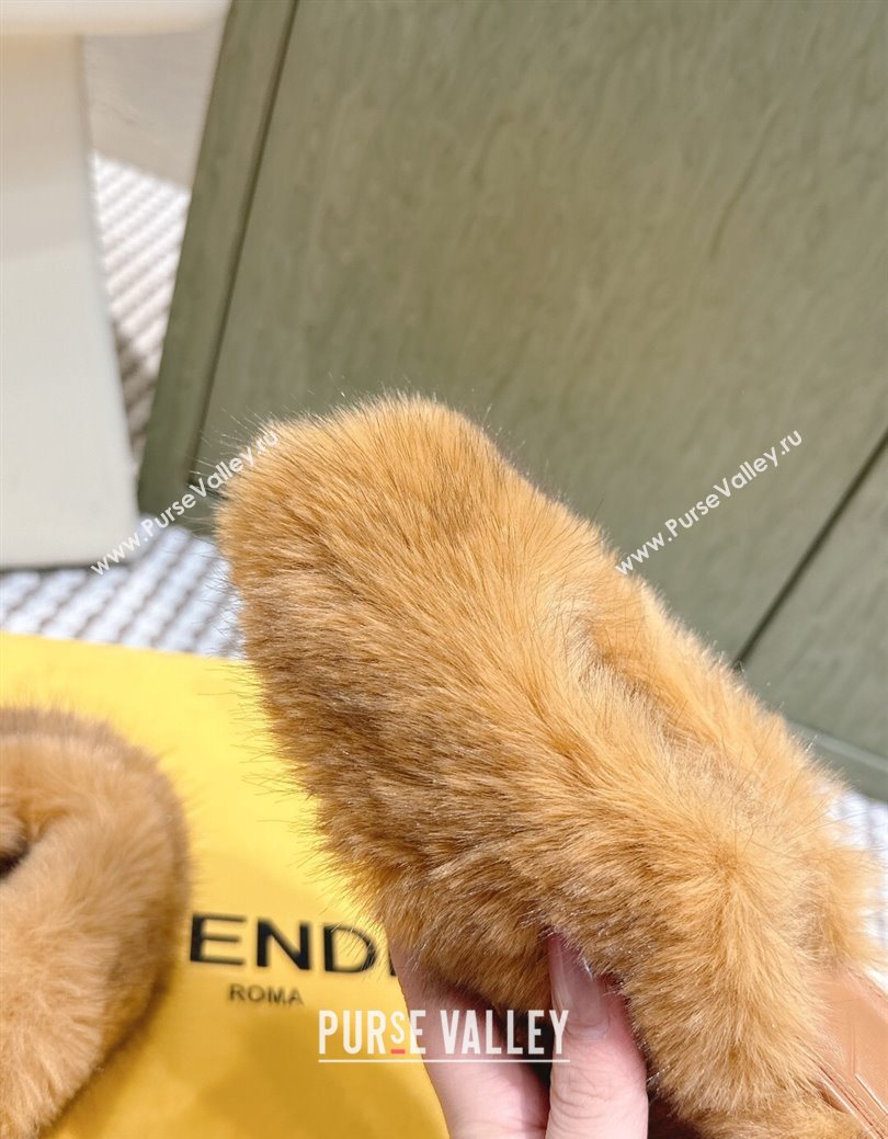 Fendi Arco Wedge Mules 7.5cm in Rabbit Fur Beige 2025 (MD-251030006)