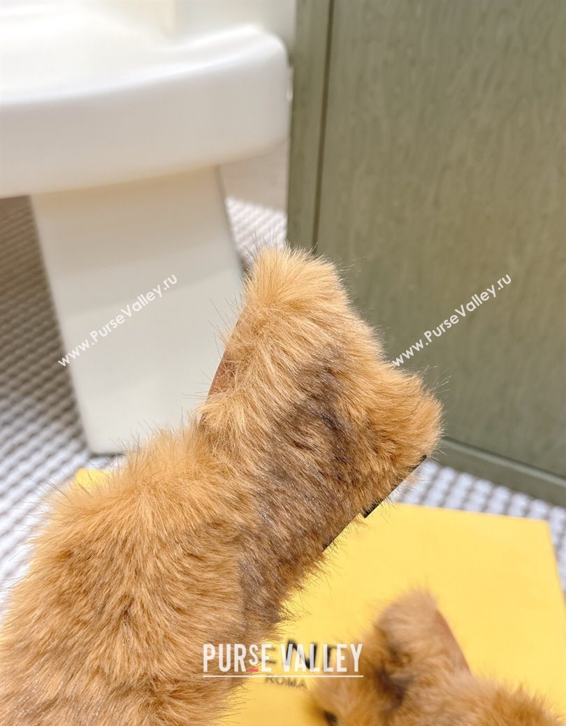 Fendi Arco Wedge Mules 7.5cm in Rabbit Fur Beige 2025 (MD-251030006)