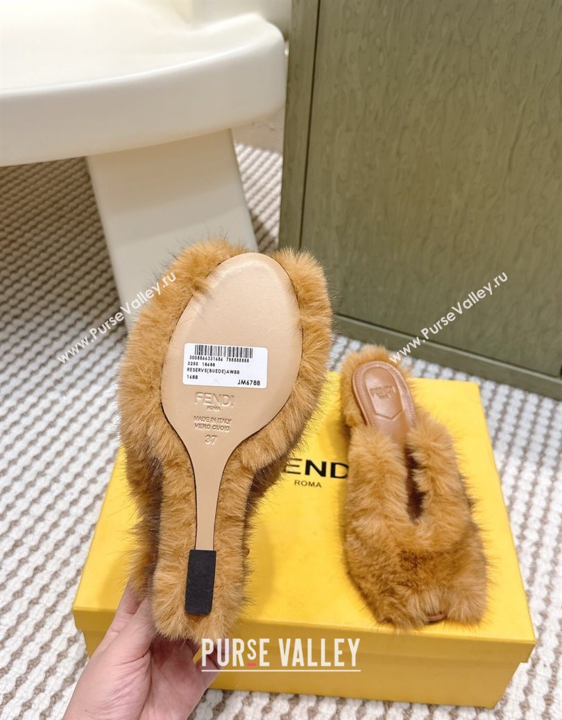 Fendi Arco Wedge Mules 7.5cm in Rabbit Fur Beige 2025 (MD-251030006)
