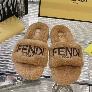 Fendi Flat Slides Sandal in Shearling Wool Beige 2025 FE103002 (MD-251030011)