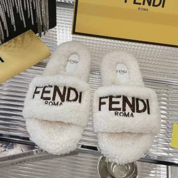 Fendi Flat Slides Sandal in Shearling Wool White 2025 FE103002 (MD-251030013)