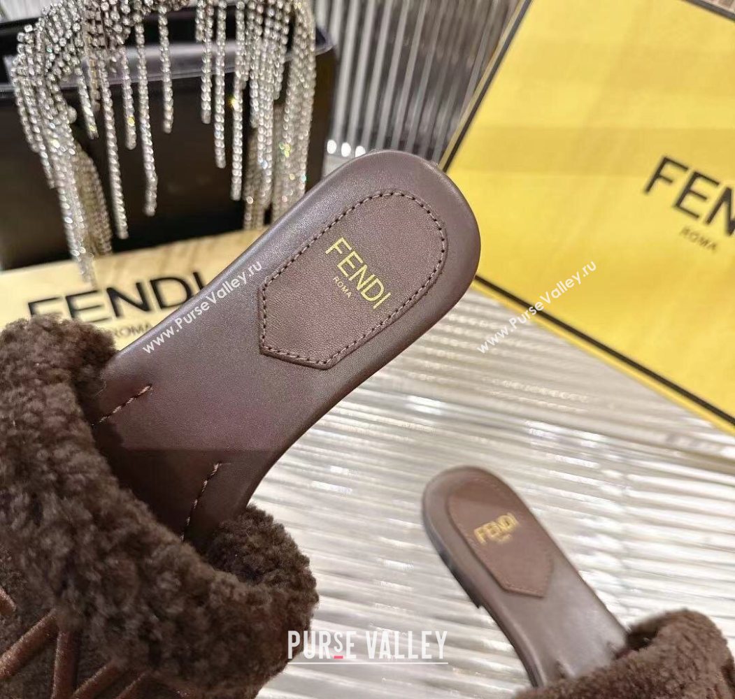 Fendi Flat Slides Sandal in Shearling Wool Dark Brown 2025 FE103003 (MD-251030015)