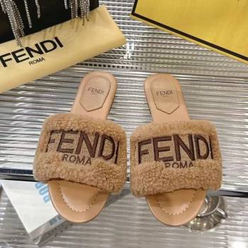 Fendi Flat Slides Sandal in Shearling Wool Beige 2025 FE103003 (MD-251030016)