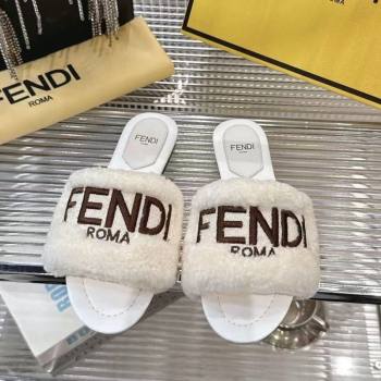 Fendi Flat Slides Sandal in Shearling Wool White 2025 FE103003 (MD-251030018)