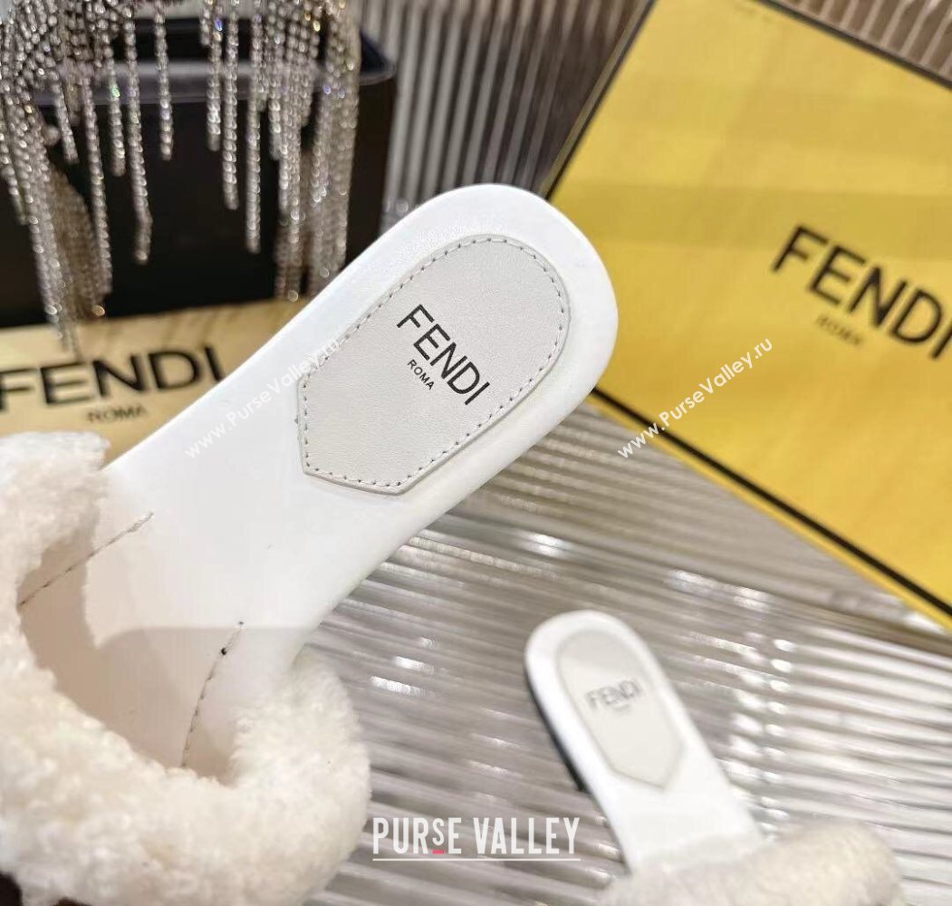 Fendi Flat Slides Sandal in Shearling Wool White 2025 FE103003 (MD-251030018)