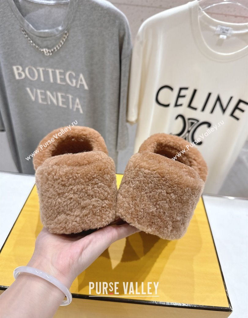 Fendi Sunshine Platform Slides Sandal in Shearling Wool Light Brown 2025 FE103001 (MD-251030007)