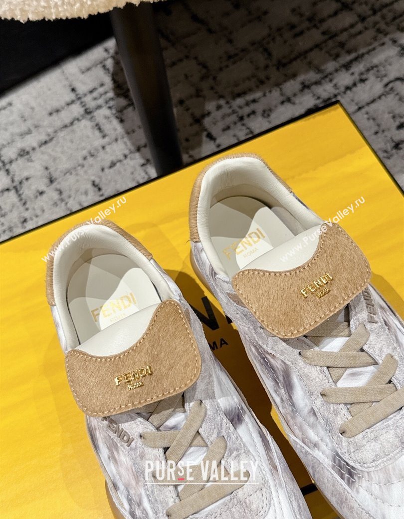 Fendi Wave Pulse Low-tops Sneakers in Fabric and Suede White/Grey 2025 (MD-251216070)